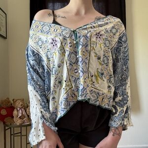 Free People Boho Floral Kimono Cardigan